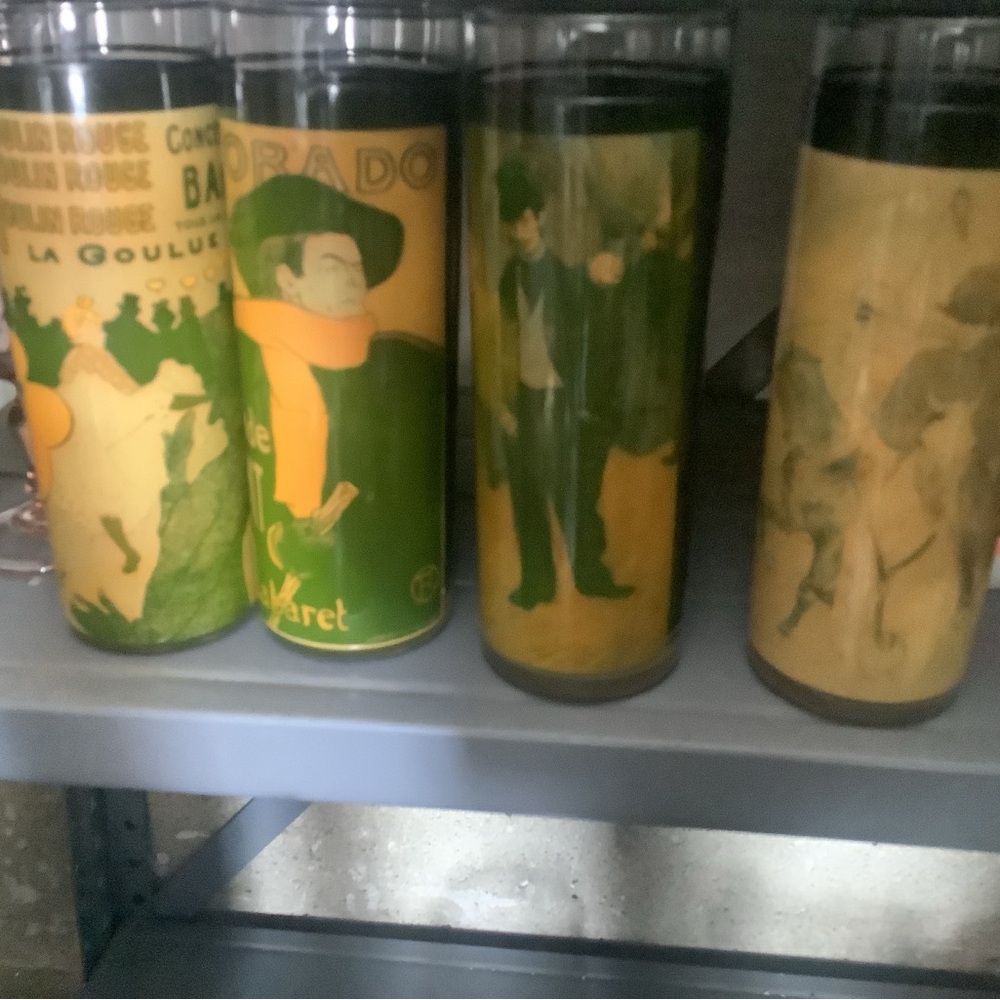 VINTAGE MID CENTURY TOULOUSE LAUTREC MOULIN ROUGE INSULATED GLASSES Set Of 4